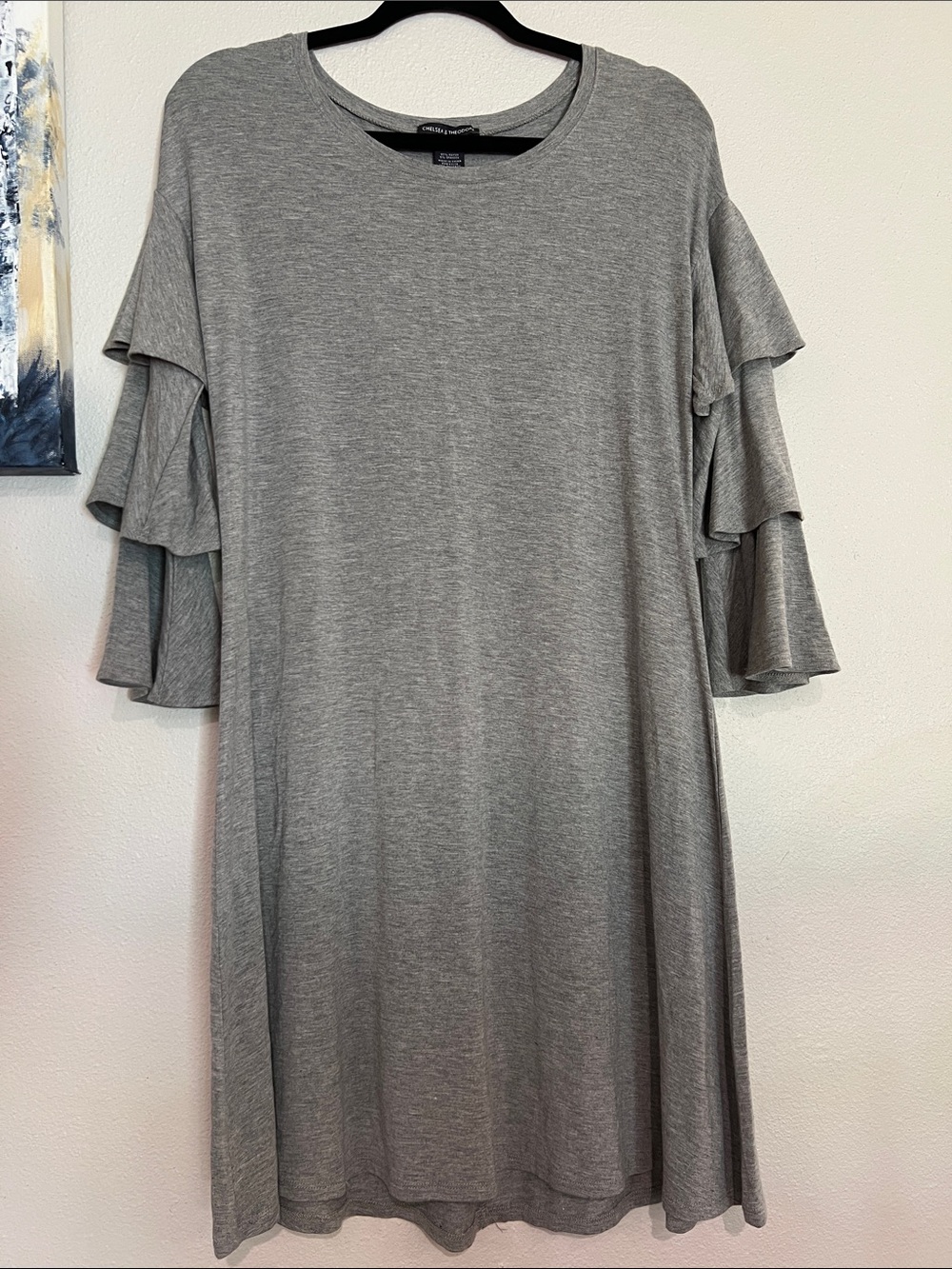 Chelsea & Theodore Gray Ruffle-Sleeve Midi Dress